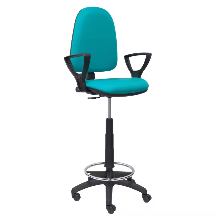Taburete Ergonómico Piqueras Y Crespo con Brazos Fijos y Aro Reposapiés Cromado en Tejido BALI Turquesa - 1