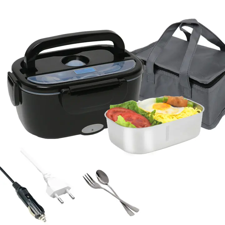 Fiambrera Eléctrica 1.5L 60W, 12V/24V+220V Gran Comida Térmico con Bolsa y Acero Inoxidable Tenedor Cuchara para Coche Camión Oficina - 1
