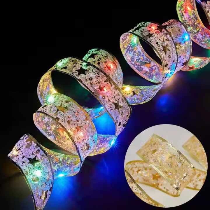 Cadena De Luz Fae Con Cinta De Navidad Para Decoración De Hogar 2024 Adorno De Navidad Xmas Navidad Regalos Año Nuevo 2025 - 1
