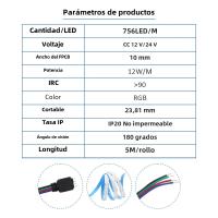 Tira De LED COB RGB Flexible 12V 1M 2M 3M 4M 5M 576/756LEDs Para Decoración De Habitación Y Sala De Estar Luces Neón SMD5050 Sin Certificación - details 1