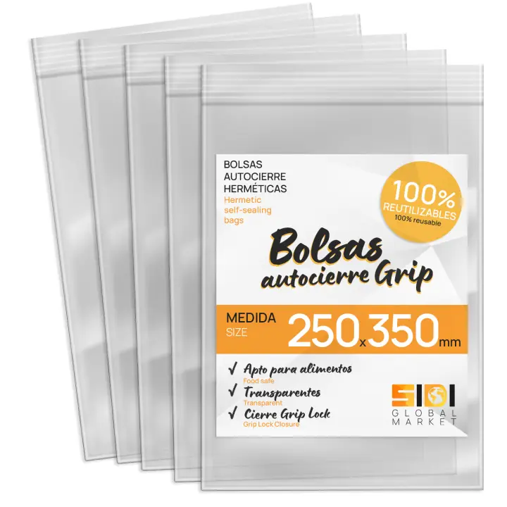 Bolsas de Plástico Transparente para Congelar Alimentos, Bolsitas con Autocierre para Cumpleaños, Regalo, Chuches, Viaje, Organizador, Envasar al Vacío, Porta Alimentos - SIDI (250x350mm, 100uds) - 1