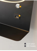 Lámpara De Pared LED Para Interior Con Cargador USB Y Interruptor Para Dormitorio Luz De Lectura Al Borde Del Cama Decoración Para Sala De Estar - details 12