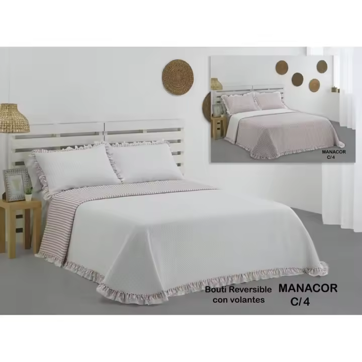 Colcha Bouti Manacor Rosa Dolz para Verano y Entretiempo - 100% Poliéster - Incluye funda/s de cojín a juego - Varios tamaños disponibles. - 1