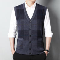 Suéter De Casual Para Hombre Chaqueta Sin Mangas Gruesa Para Otoño E Invierno Cardigan Con Estampado Rayado Cuello En V - details 5