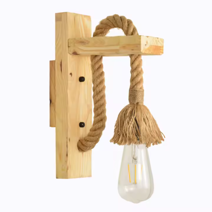 Lámparas, lámparas de madera, lámparas decorativas, arte en madera, lámparas de pared de cuerda de cáñamo retro para restaurante, sin bombillas, color madera original - 1
