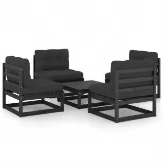 VIDAXL 3076318 juego de cuatro sofás modulares sin reposabrazos y una mesa de centro de madera negro vida xl - 1