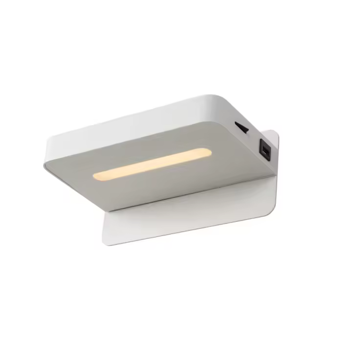 Lucide ATKIN - Lámpara de cabecera / Lámpara de pared - LED - 1x6W 3000K - Con punto de carga USB - Blanco - 1
