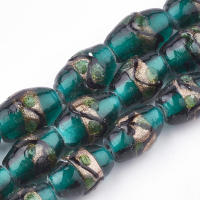 Lámpara De Arena Dorada Hecha a Mano Con Perlas De Moda Tamaños 15-18x10-12mm Agujero: 1.5-2mm Color Oscuro Cian Pack De 5 - details 0