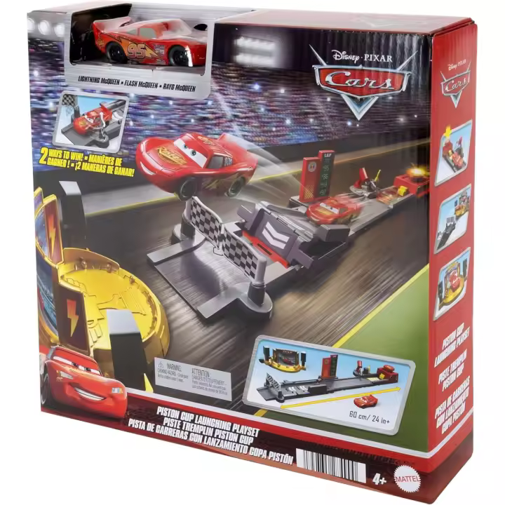 Mattel Disney Pixar Cars Pista de acrobacias y saltos Copa Pistón Conjunto de juego con vehículo de Rayo McQueen, más de 50,8cm de largo, dos formas de jugar (JDJ02) - 1