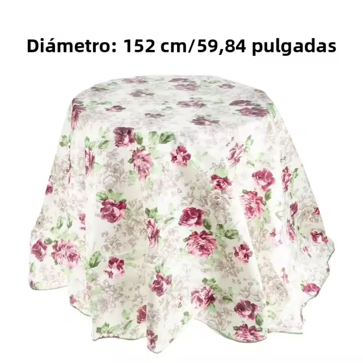 Mantel Redondo De PVC 152/180cm Para 4/6 Comensales Impermeable Y Antiaceite Estampado Floral Cubierta De Mesa Fácil De Limpiar - 1