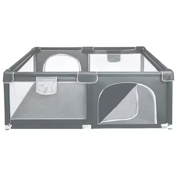 Parque infantil para bebés 120*160*66 cm con puerta protectora de malla transpirable conjunto para bebés gris oscuro - 1