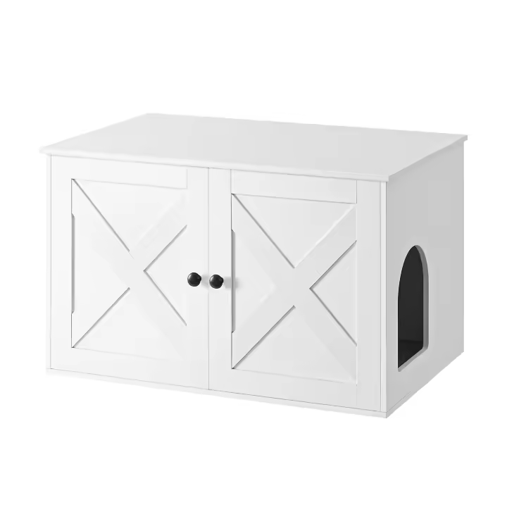 Feandrea Mueble Arenero para Gatos, Caja de Arena Oculta con Separador Extraíble, Mesa Auxiliar, Casa de Interior para Gatos, 80 x 53 x 50 cm, Greige/ Blanco/ Marrón Rústico/Marrón Rústico y Negro - 1