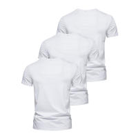 3Pcs Camiseta De Hombre Estilo Slim Fit Cuello Redondo Diseño De Moda Sólida Manga Corta Transpirable Y Secado Rápido Para Uso Diario Verano - details 8