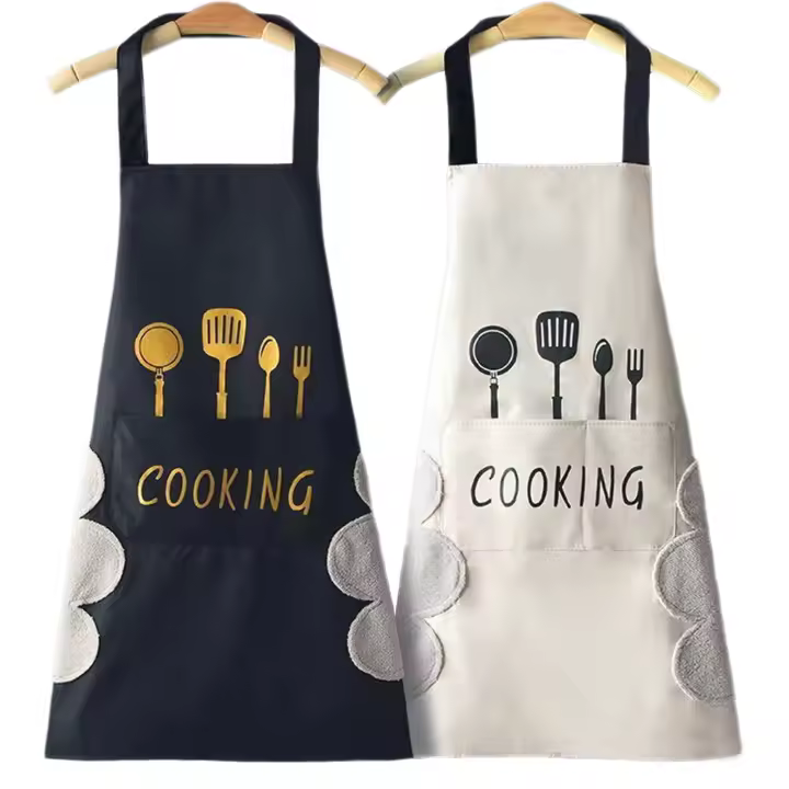 2 PCs delantal de cocina impermeable delantal de cocina ajustable con función de manos limpias delantal de barbacoa con 2 bolsillos para el hogar cocina restaurante jardín pareja Abril en negro blanco - 1