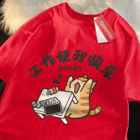 Camiseta De Algodón Respirable Para Hombre Y Mujer Con Impresión Divertida De Gato Estilo Callejero Oversized Para El Verano - details 11