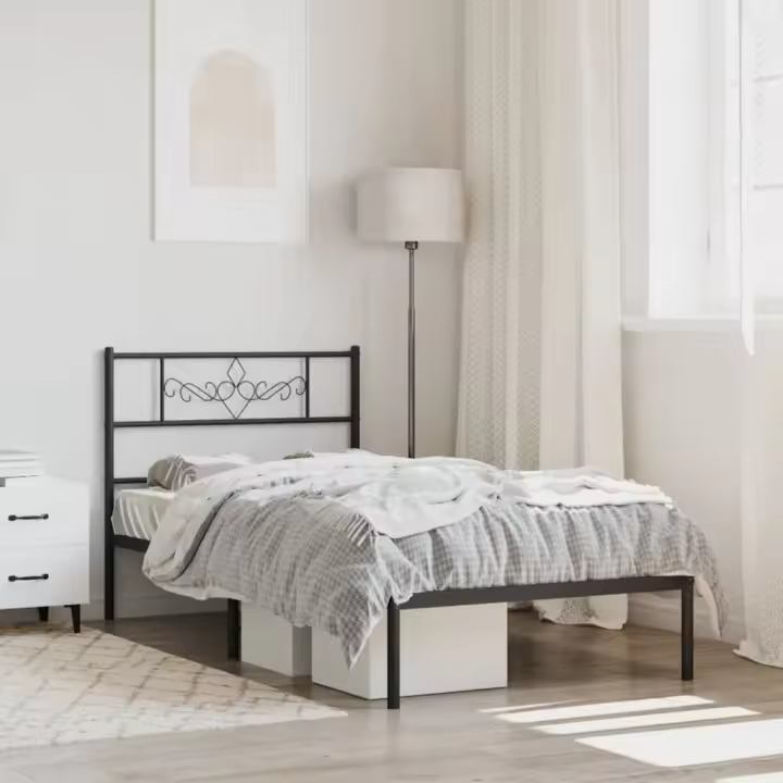 Estructura cama sin colchón con cabecero metal negro 90x200 cm - 1