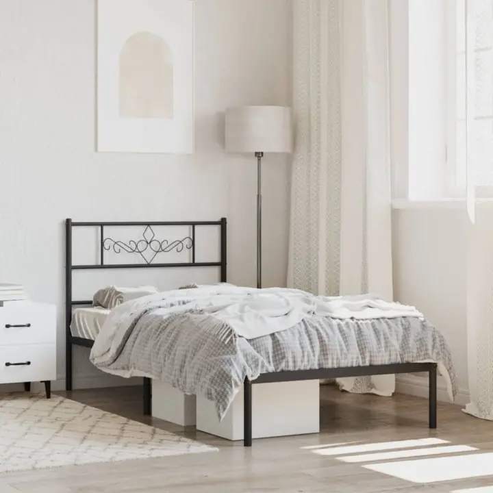 Estructura cama sin colchón con cabecero metal negro 90x200 cm - 1