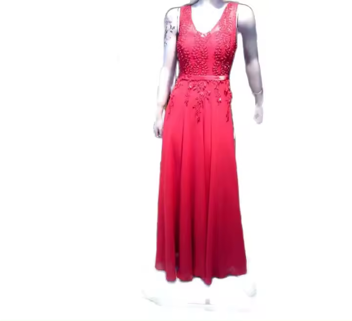 Sin marca Vestido de fiesta rojo de chifón, con piedras, estilo corte princesa, con cierre de cremallera, elástico en la espalda - 1