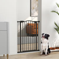PawHut Barrera de Seguridad para Perros Extensible 74-80 cm, para Puertas y Escaleras, Barrera para Perros, Montaje a Presión y Doble Bloqueo, Negro - details 1