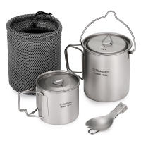 Juego De Cocina Ultraligero De Titanio Tomshoo 3 PCS Con Olla De 750ml Taza De Agua De 450ml Y Cuchara Plegable Para Camping Y Excursiones Al Aire Libre - details 1
