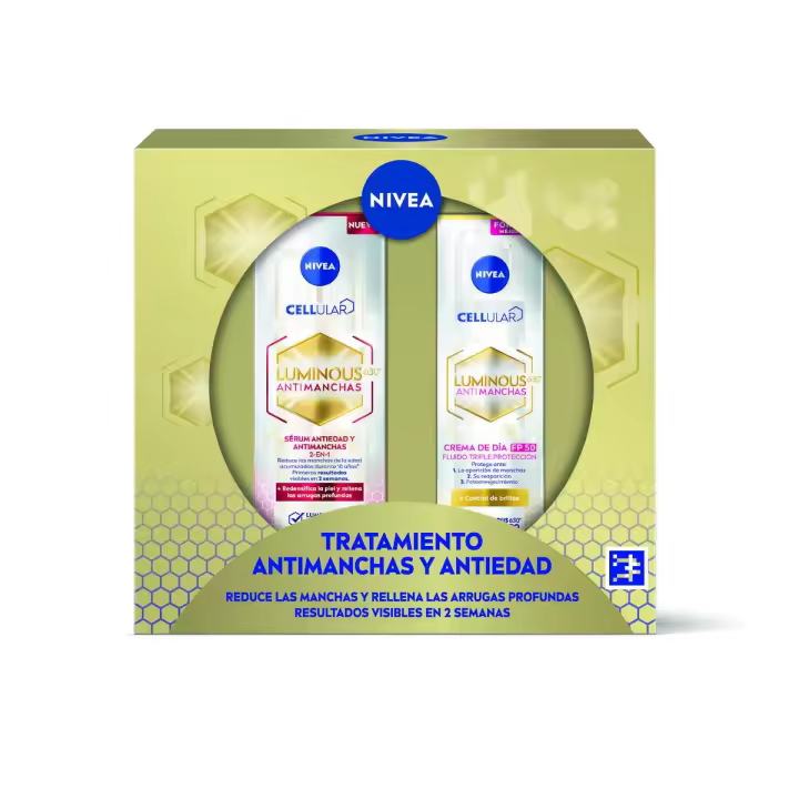NIVEA Pack Luminous - Caja regalo con Crema de día FP50 y Sérum antiedad - Tratamiento antimanchas y antiedad - 1