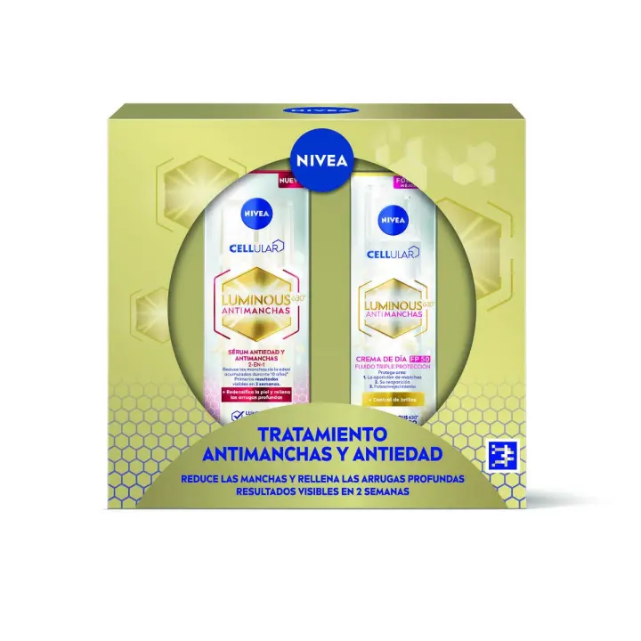 NIVEA Pack Luminous - Caja regalo con Crema de día FP50 y Sérum antiedad - Tratamiento antimanchas y antiedad - 1