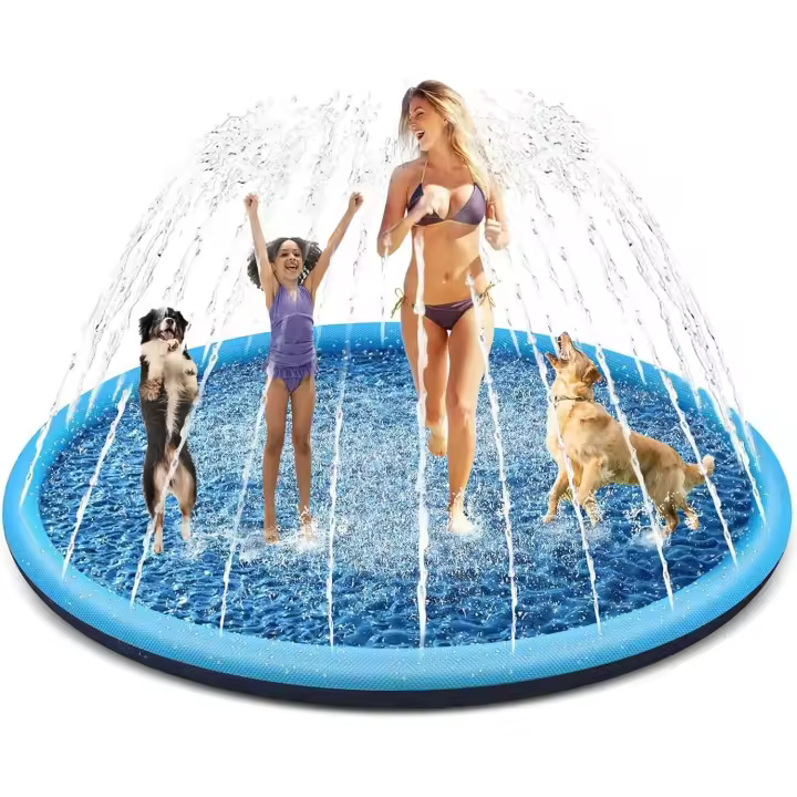Juegos Piscina para Niños, 200CM Piscina Chorros Perro Antideslizante Piscina, Juegos de Agua para Niños Exterior Juegos de Piscina para Niños Juguetes de Agua para Niños(Azul-200cm) - 1