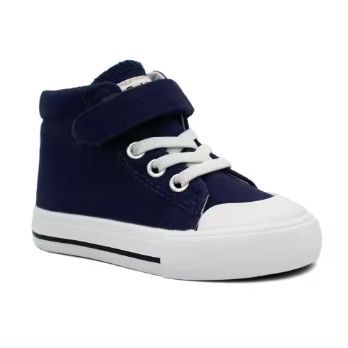 Zapatillas altas lona flexible BUBBLE KIDS C1264 con velcro en marino y blanco. - 1