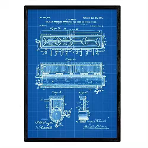 Nacnic Poster Con Patente De Refrigerador Aire Frio. Lámina Con Diseño De Patente Antigua En Y Con Fondo Azul - 1