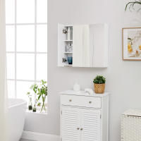 Espejo para baño con armario de pared, almacenamiento elegante de 3 puertas, 60x15x55 cm, con estantes ajustables, color blanco - details 1