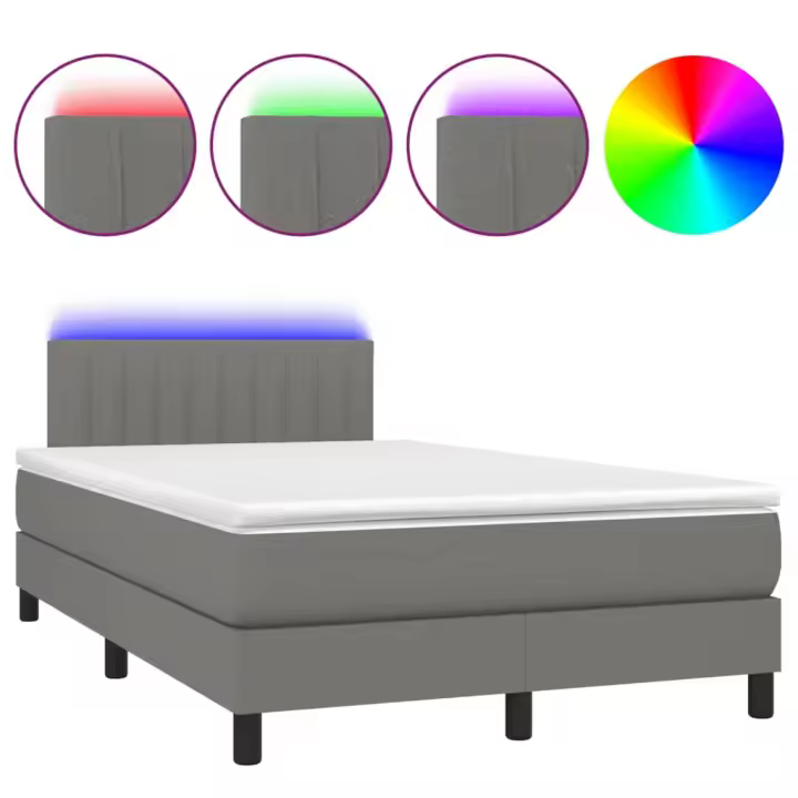 vidaXL Cama box spring con colchón y LED tela gris oscuro 120x200 cm - 1