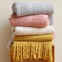 Manta De Punto En Color Caqui Gris Con Borlas Para Verano Manta Suave Y Cómoda De Viaje Para Sofá Y Cama Estilo Bohemio Y Chic - details 2