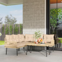 Outsunny Conjunto de Jardín Exterior de Ratán Sintético de 4 Piezas Muebles de Jardín Exterior en Forma de L Incluye 2 Sofás de 2 Plazas 1 Sillón Esquinero 1 Mesa de Centro con Cojines Natural - details 1