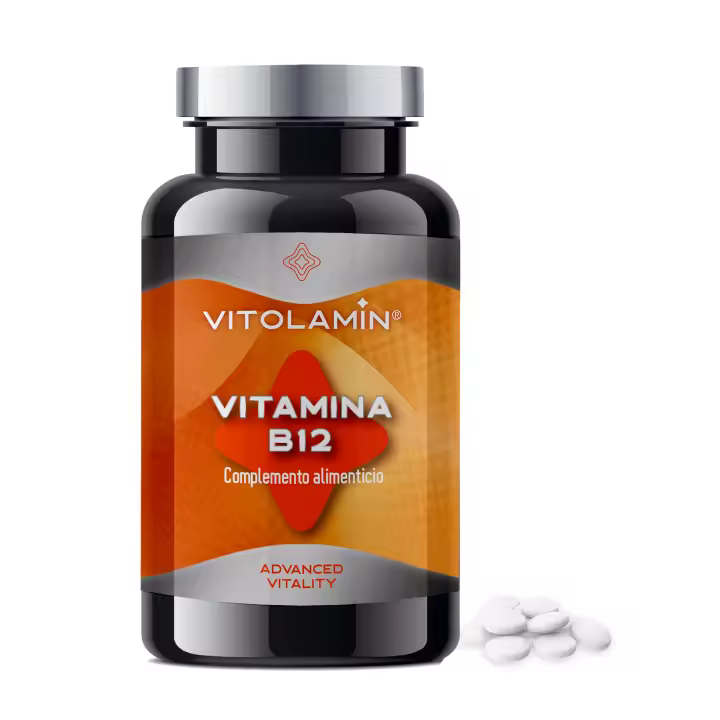 Vit Ol Amin VITAMINA B12 365 Comprimidos Vegetarianos - La Vitamina B12 contribuye al funcionamiento del metabolismo energético,  al mantenimiento del sistema inmunológico y a la correcta función nerviosa. 100% natural, sin gluten y sin lactosa, Vegano. - 1