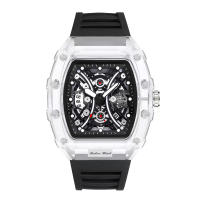 Reloj De Cuarzo Para Hombre Con Correa Negra Y Caja Transparente Moda Sencilla Lujo Calendario Reloj De Pulsera De Lujo Para Hombre - details 7
