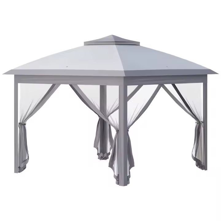 Outsunny Carpa Plegable 3,3x3,3 m Altura Ajustable Cenador de Jardín con Doble Techo 4 Mosquiteras Extraíbles y Bolsa de Transporte para Camping Fiestas - 1