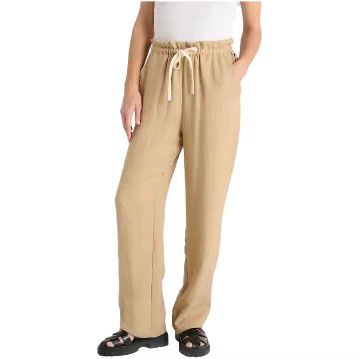Pantalón LE TEMPS DES CERISES Cancún Anchos Efecto Lino con Cordón Color Camel - 1