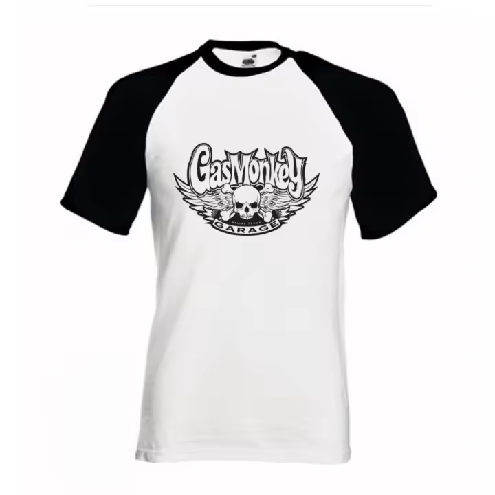 Camiseta Premium Gas Monkey Garage Fast'N Loud  Calidad 190grs baseball blanca y negra 100% algodon Unisex - 1