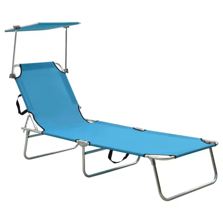 Tumbona plegable con toldo de acero azul turquesa - 1