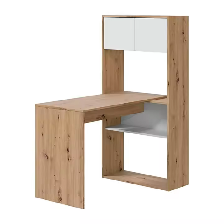 CAMA EXPRESS Mesa escritorio con estanteria con posición vertical u horizontal en color roble nodi y blanco artik - 1