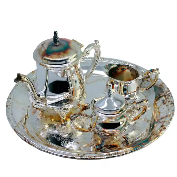 CHRISTIAN GAR Juego de Café o Té de 4 Piezas en Alpaca con Baño de Plata - SIN LIMPIAR - 1