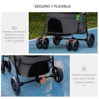 PawHut Carrito para Perros 2 en 1 Cochecito para Perros Plegable Cochecito para Mascotas con 2 Correas de Seguridad Cojín y Marco de Acero - details 5