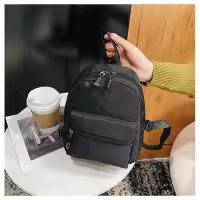 Mochila Mini Para Mujer De Nylon Blanco Estilo Casual Con Bolsillo Exterior Cierre De Cremallera Adecuada Para Escuela Y Viajes - details 3