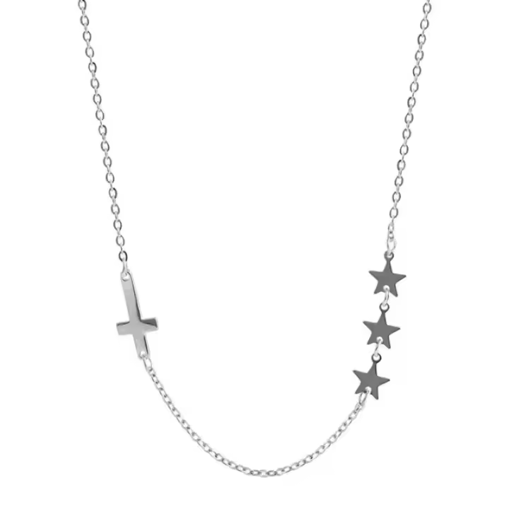 Collar Colgante Vintage ANENJERY Estrella Cruzada Cadena Clavícula Plata Tailandesa Para Mujer Joyería S-N626 Geométrica - 1
