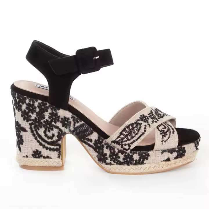 Sandalias plataforma mujer KTEY 523 BRIGIDA SANDALIA CRUZADA TACON YUTE ENCAJE NEGRO 32575 24V - 1