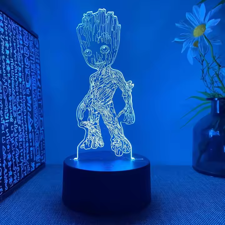 Lámpara De Escritorio LED Creativa Con Ilusión De 3D De Groot De Guardians of the Galaxy Luz Nocturna Cambiante De 7/16 Colores Regalos Para Niños - 1