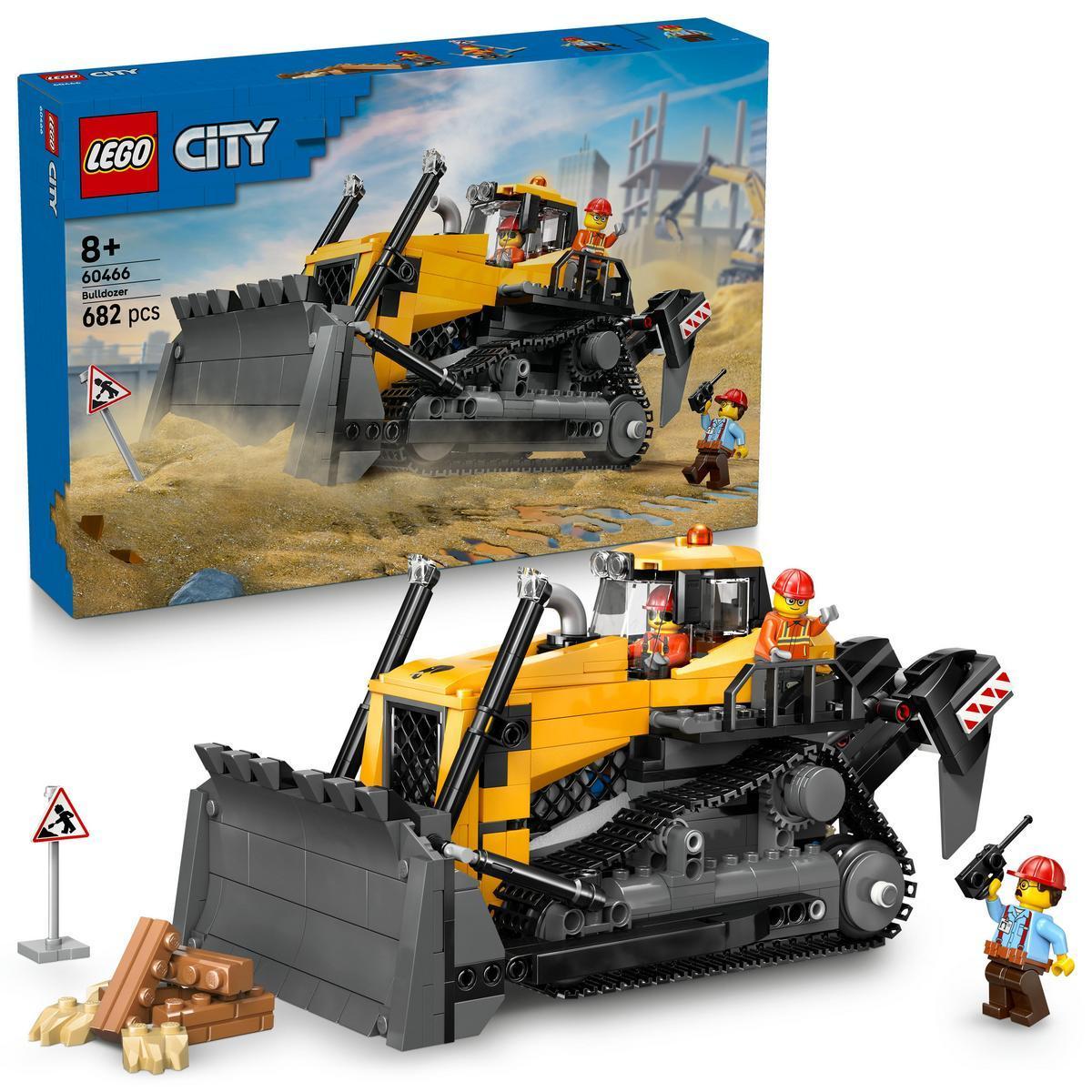 LEGO 60466 City: Buldócer Amarillo para Construir, Vehículo Realista con Pistones Móviles y 3 Minifiguras, Ideal para Fans de la Construcción y los Juguetes de Obra
