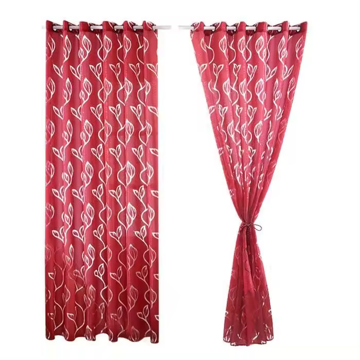 Piezas Cortinas de Voile Rojas 100x250 cm con Patrones de Hojas Decoración Elegante para Salón Dormitorio Comedor - 1