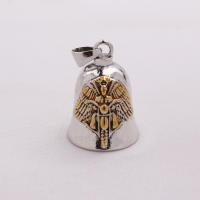 Llavero de moto estilo punk vintage - Cruz gota de aceite con campana, colgante de ángel con alas de plumas para hombres - details 0