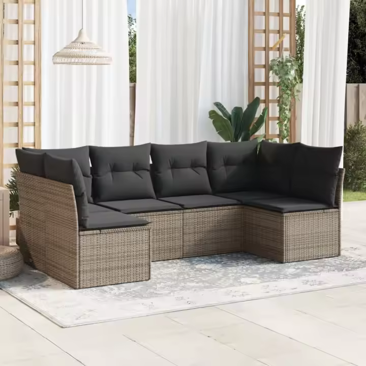 vidaXL Set de muebles de jardín 6 pzas y cojines ratán sintético gris - 1